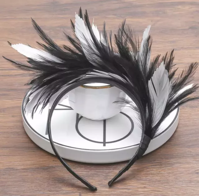 Black & White Feather Headband Races Wedding Hair Accessories Fashion Fascinator