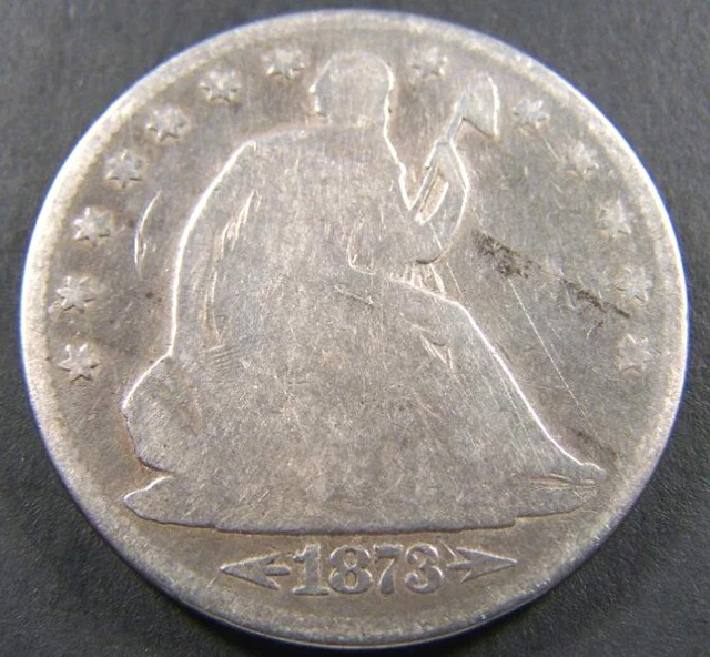 1873 Seated Liberty Silver Half Dollar, Strong Details, Arrows, Motto, Rare 50C.