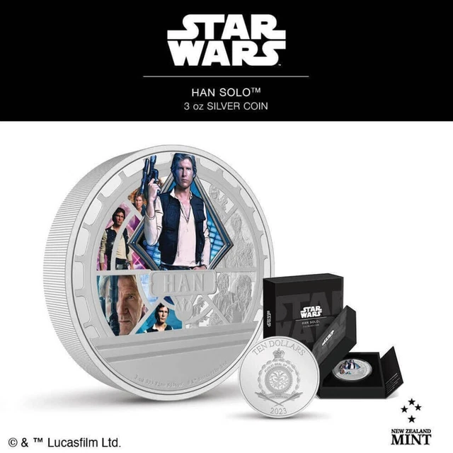 2023 Niue Star Wars Han Solo Coin 3 oz Colorized .999 Silver Proof