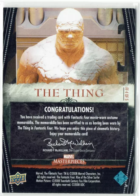 Marvel Masterpieces 2 Fantastic Four Memorabilia Costume Card FF4 The Thing 2