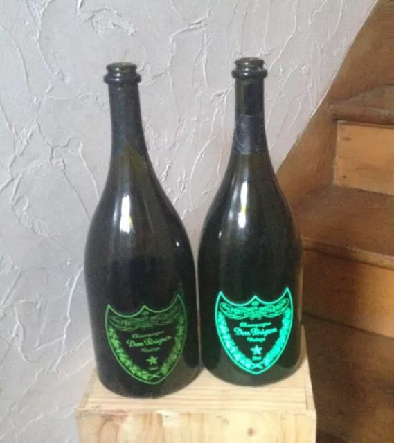 lot de 2 bouteilles vides DOM PERIGNON Millésimé éclairée vintage 150 cl