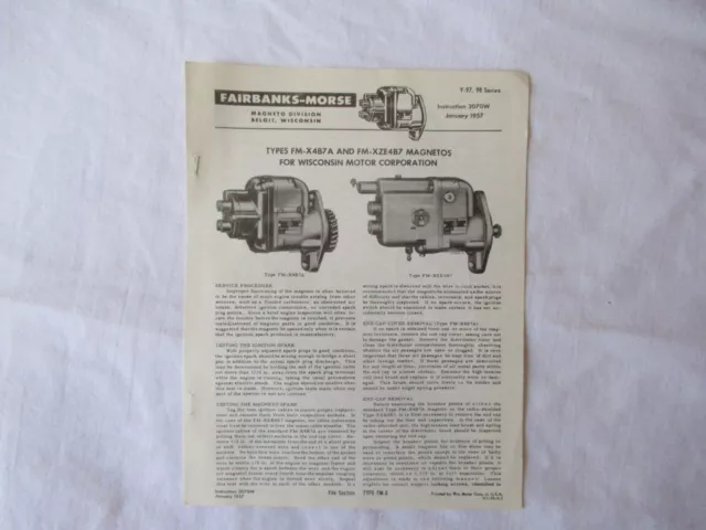 1957 Instructions & Parts list Magneto Fairbanks-Morse FM-X4B7A Wisconsin engine