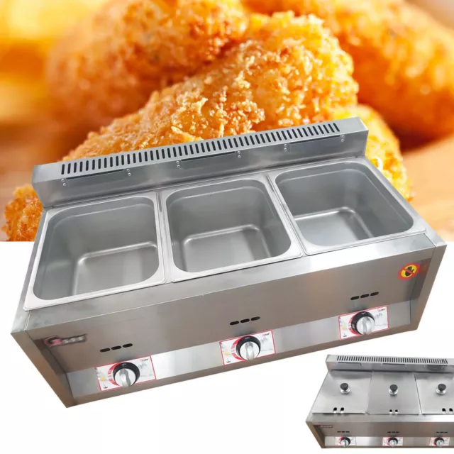 Commercial Propane Deep Fryer Countertop Gas Fryer Restaurant Food Fryer 3-Pan