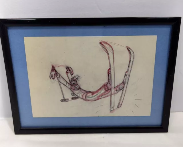 Vintage Disney Goofy Skiing Sketch Framed Print Disney