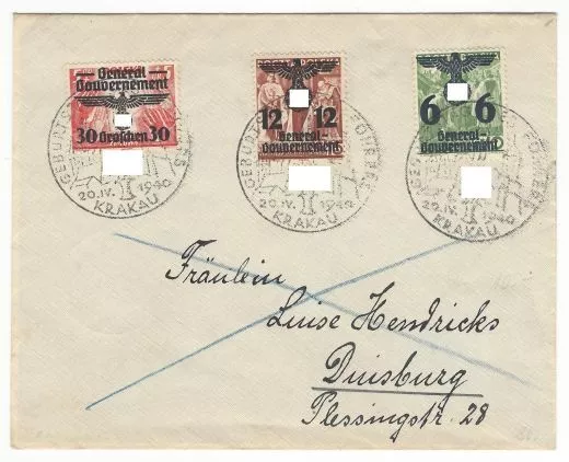 1940 Generalgouvernement MiNr. 19, 33II Brief mit Sonderstempel Krakau Duisburg