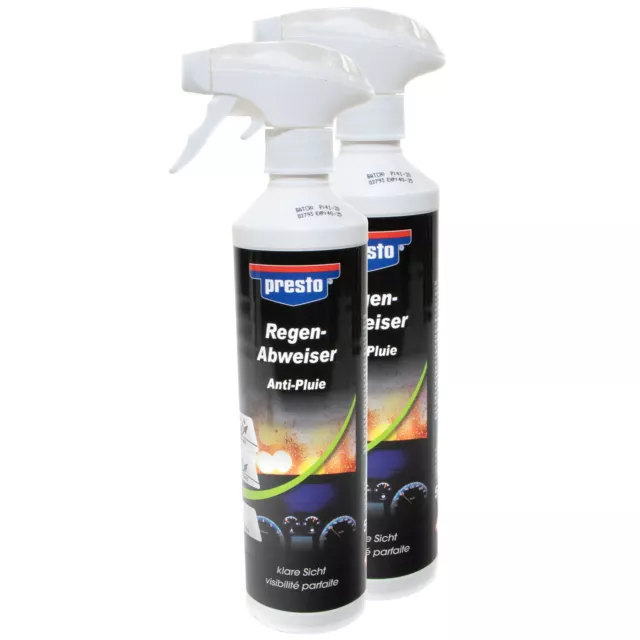 2x 500ml Presto Regenabweiser Spray Scheiben Versiegelung Wasserabweisend 383335