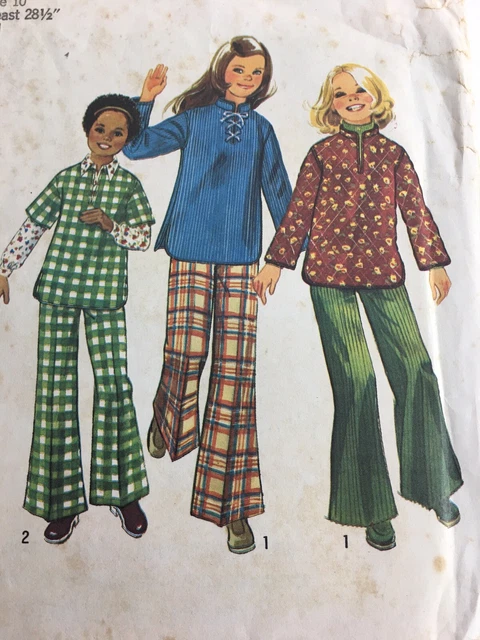 1974 Simplicity 6589 Vintage Sewing Pattern Girls Top Bell Bottom Pants Size 10