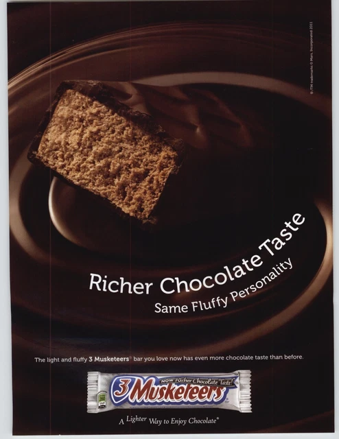 2011 3 Musketeers Candy Bar Surrounded By Chocolate Vintage Print Ad/Poster Art