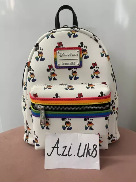 NWT Rare Retired Disney Parks Pride Minnie Mouse Loungefly Backpack Rainbow AOP