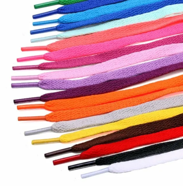 Shoe Laces Pair Flat Coloured Boot Ties Short Long Kids Adult Trainer 8mm Wide