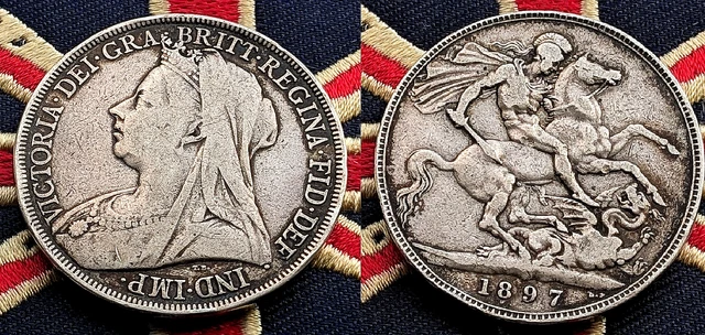 1897 SOLID SILVER Antique Queen Victoria Crown Coin Juventus