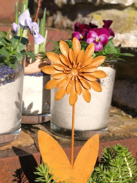 Bornhöft Gartenstecker Blume – 2er Set, Metall Rost-Optik, Für Beet & Topf