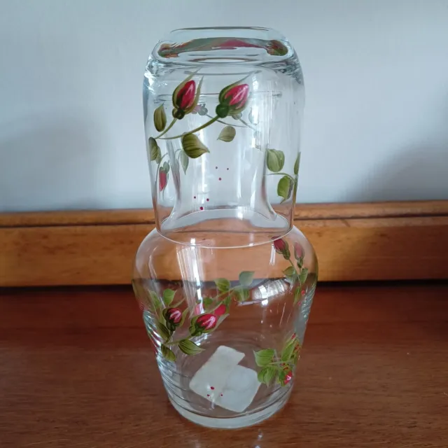 Glass Carafe And Glass Rosebuds Hand Painted In Wales
