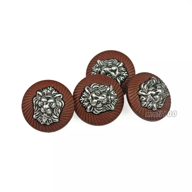 12pcs 20mm Shank Buttons Round Lion Embossed Black Brown Resin Sewing Crafts DIY