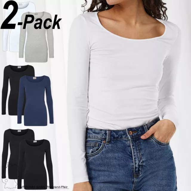 VERO MODA Damen Dünnes Langarm Shirt 2-er Stück Set Basic Pack VMMAXI NEU