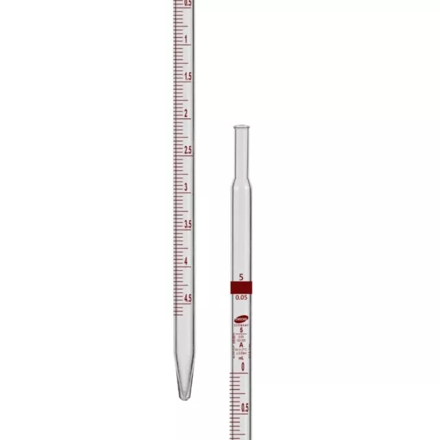 Omsons Glassware|Pipette|Graduated|Serological Type|Class A|5ml|Pack of 10