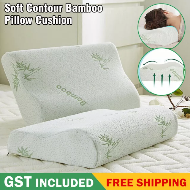 Luxury Soft Contour Bamboo Pillows Cushion Memory Foam Fabric Hypoallergenic