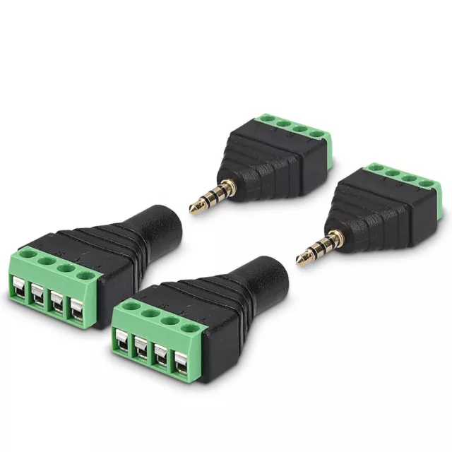 2x 3,5 mm Klinkenstecker Adapter Klinke auf 4-Pin Audio Kabel Terminal Block