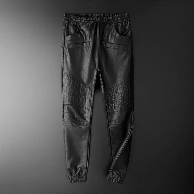 Pantaloni da jogging in pelle Pantaloni da uomo neri 100% pura pelle di...
