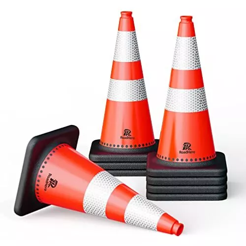 (Pack) Traffic Safety Cones 2Inch, PVC Cone with Black Weighted 28 INCH BLK 8