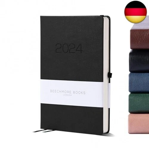 Beechmore Books Wochenplaner 2024, groß, 14,6 x 21 cm, veganes Leder, dickes