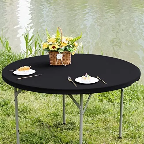 Nacuci Round Fitted Table Cover Elastic Tablecloth 5ft Stretch Spandex Table ...