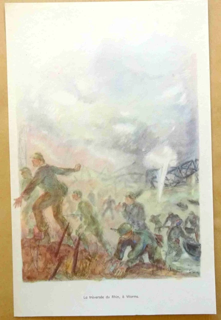 LA TRAVERSÉE DU RHIN À WORMS - AQUARELLE de SISS PEINTRE DES ARMÉES