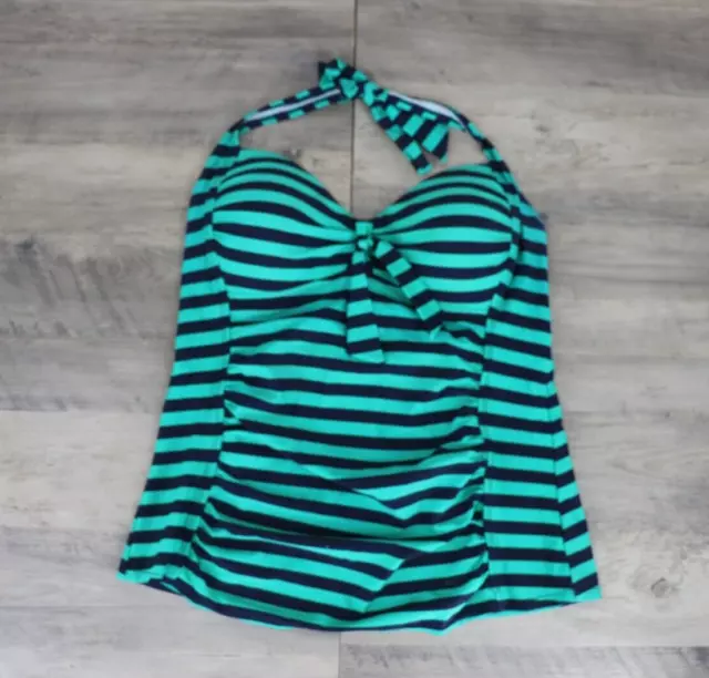Merona Womens Tankini Halter Swimsuit Bathing Suit Striped Top Size Large Blue