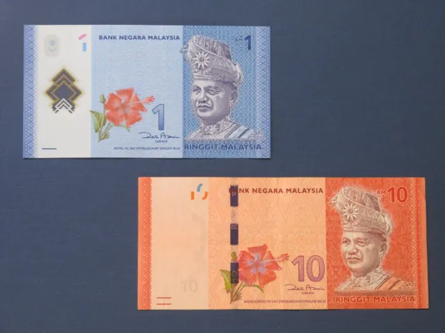 Malaysia 2 Banknoten 1+10 Ringgit  gebrauchte Umlauferhaltung (USED)