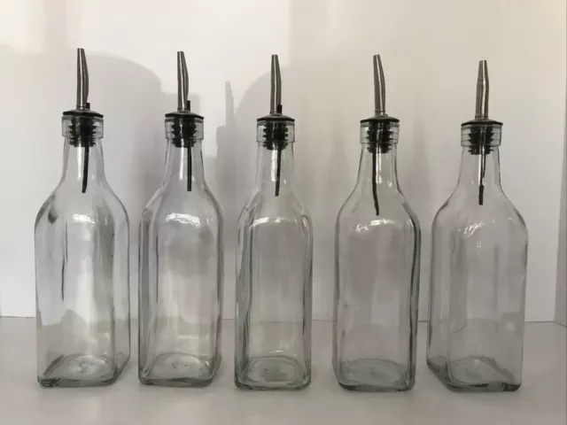 SNO CONES! 5 Long Neck GLASS Bottles w/Stainless Steel Spouts VGC