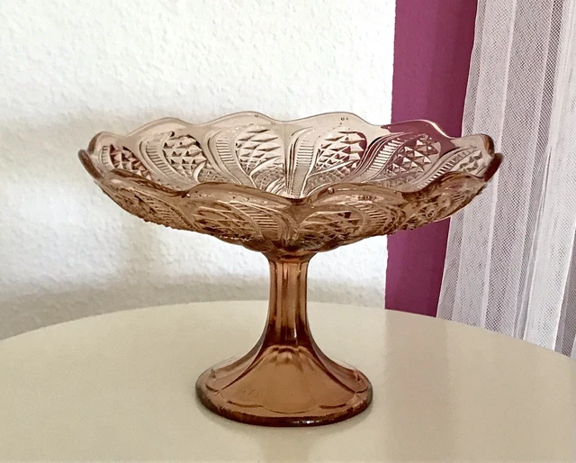 ANTIK ART DÉCO Pressglas Tafelaufsatz Schale Fußschale Glas Rosalin ...