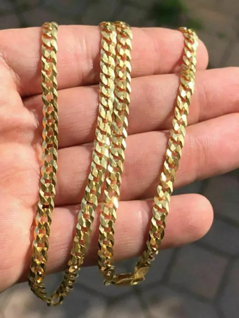 5mm Miami Cuban Link Chain Real 14k Gold Plated Solid 925 Silver ITALY MADE