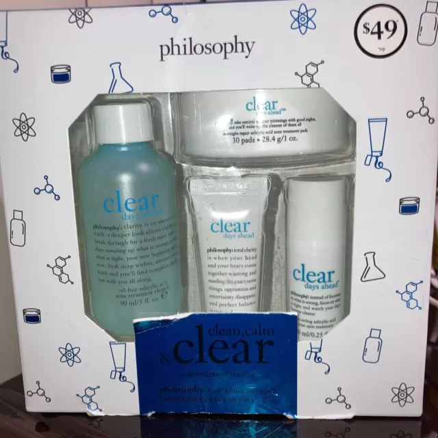 NIB Philosophy Brand Clear Days Ahead Acne Treatment Trial Set Clean Calm Clear