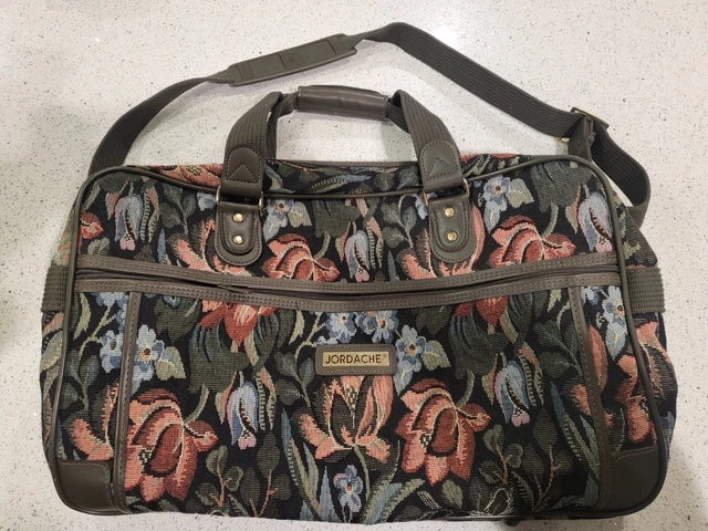 Vintage Flat Bottom Jordache Tapestry Travel Bag Luggage Carry Suitcase Floral