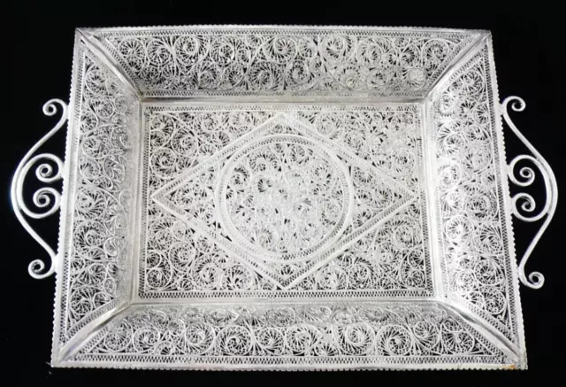 Kanmnagar Silver Filagree Two Handled Tray in Original Case, 20th Century Indian