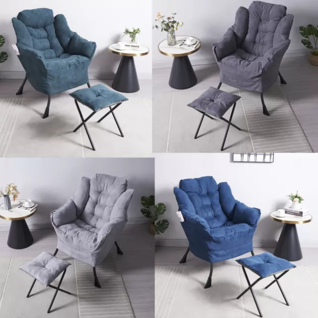 Fabric Lazy Chair with Footstool Relax Lounge Chair Accent Armchair Sofa Chair