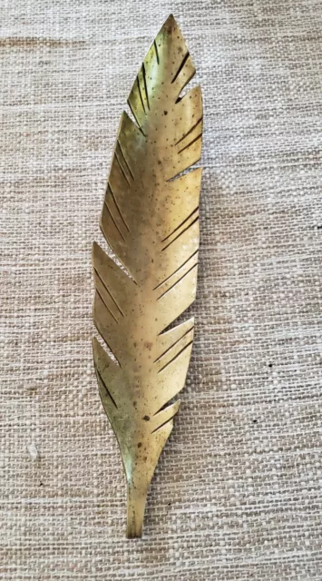 Brass Feather Art Deco Vintage Ornate Gold Leaf