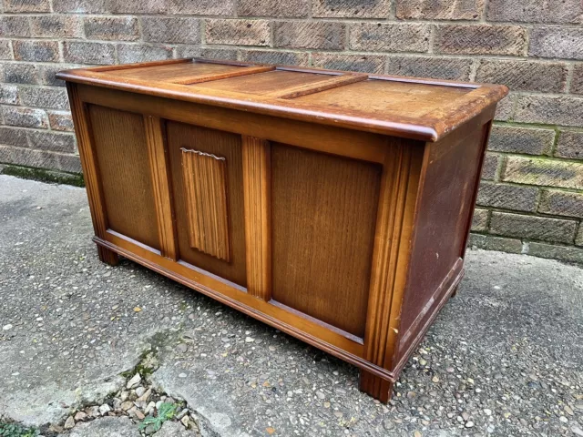 Vintage Wooden Oak Linen Fold Carved Panel Blanket Box Mule Chest Trunk Table