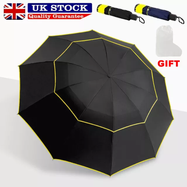 62" Extra Oversize Large Compact Golf Umbrella Double Canopy Vented Windproof + 3