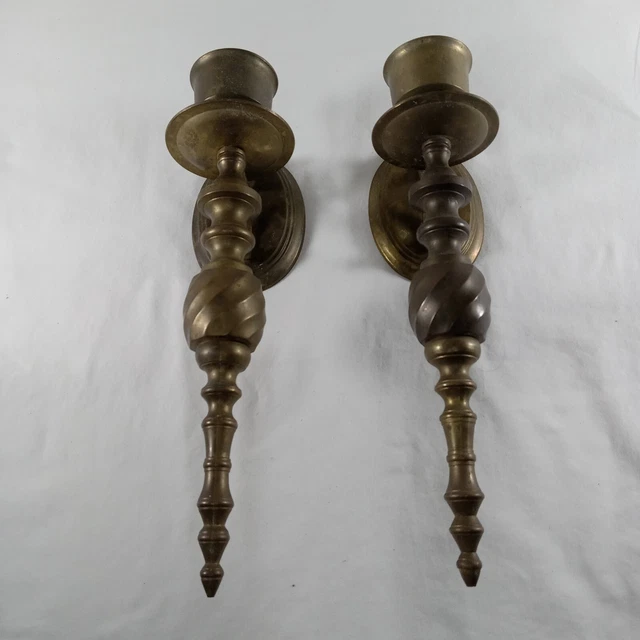 Solid Brass Torch Wall Sconces Twisted Ornate Majestic Vintage Art Deco Regency