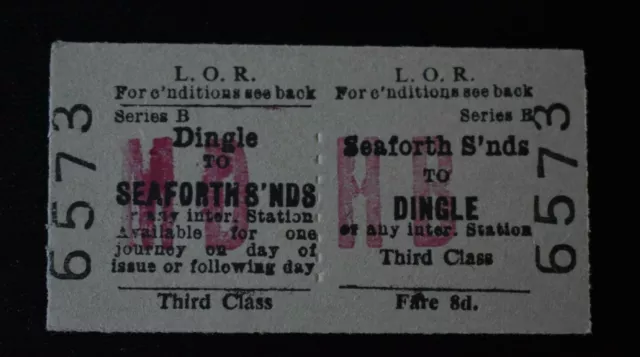 Liverpool Overhead Railway Ticket LOR SEAFORTH SANDS nach DINGLE Nr. 6573