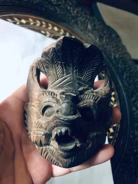 Vintage Wooden Barong Mask Carved Wall Art Indonesian Bali Hand Made - 3"