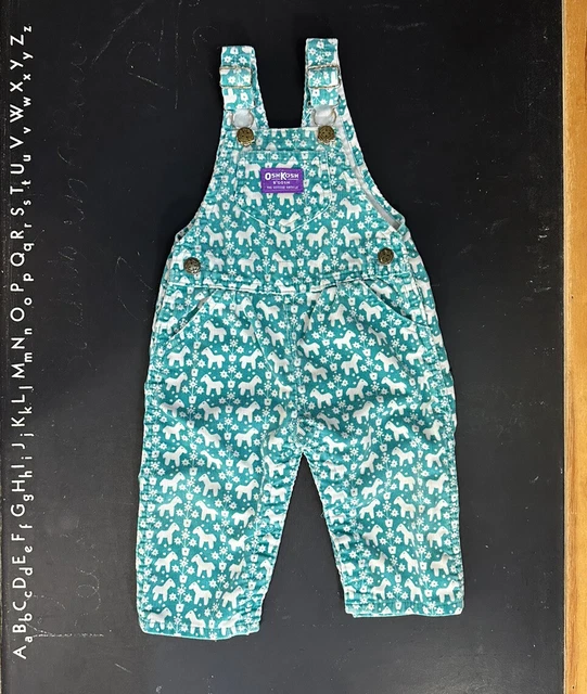Vintage OshKosh Girls White Pony Novelty Print Overalls Corduroy 80s 90s Vestbak
