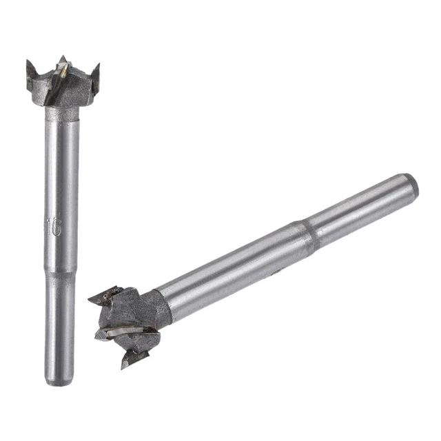 Wood Boring Drill Bits 15-16mm Dia Carbide Alloy Steel Round Shank 2Pcs