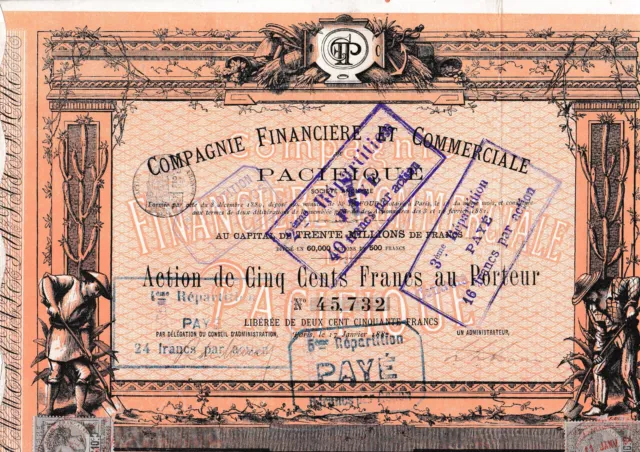 Compagnie Financière et Commerciale du Pacifique hist Bank Aktie 1882 Frankreich