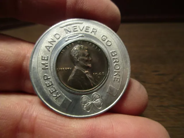 GOOD LUCK 1948-S ENCASED WHEAT PENNY - First Ntl Bank of York PA - Sept 10,1949