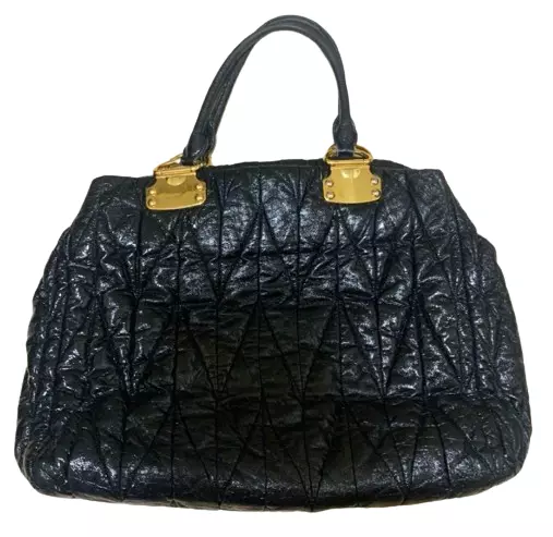 MIU MIU MATELASSE Black Leather Tote Bag JAPAN USED Auth #2223 $208.00 ...