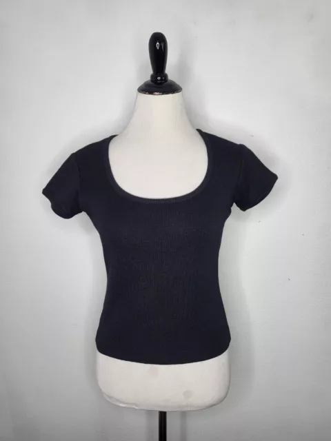 ST. JOHN COLLECTION Santana Knit Scoop Neck Short Sleeve Top Black Size 6