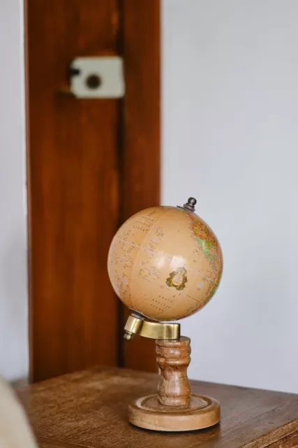 Wooden Vintage School Table Top Set of 2pcs Rotating Globe Home Decor World Map 3