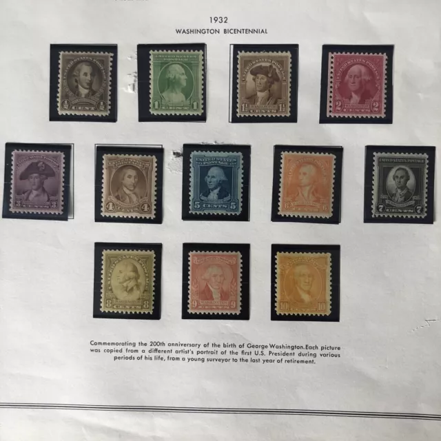 1932 US Commemorating Washington BiCent SET OF 12 Sc# 704-715 MNH OG STAMPS